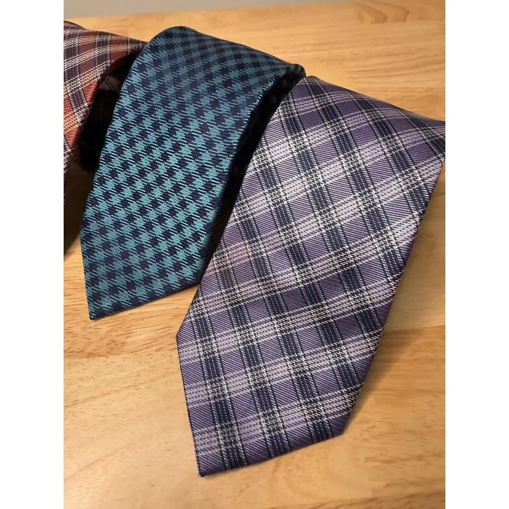 Set of 3 IZOD Men's Silk Neck Ties Purple Teal and Orange Plaids JL